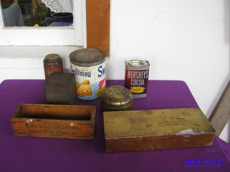 lot 328 image: metal and wooden advertising containers...