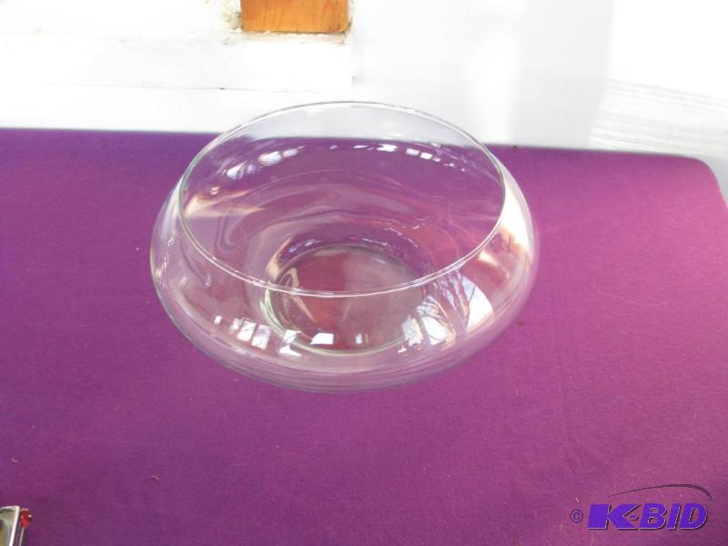 lot 349 image: large round flat glass vases 8" opening ...