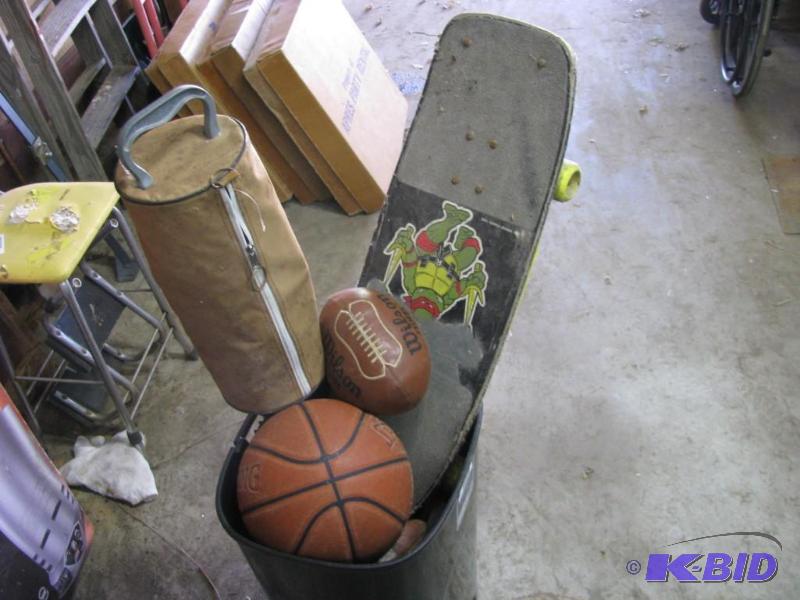 lot 358 image: vintage sports equipment 10 hockey pucks, bas...