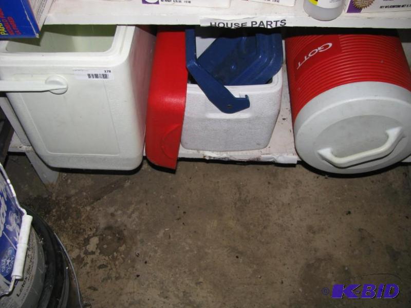 lot 378 image: shelf lot items as pictured 3 coolers one for...