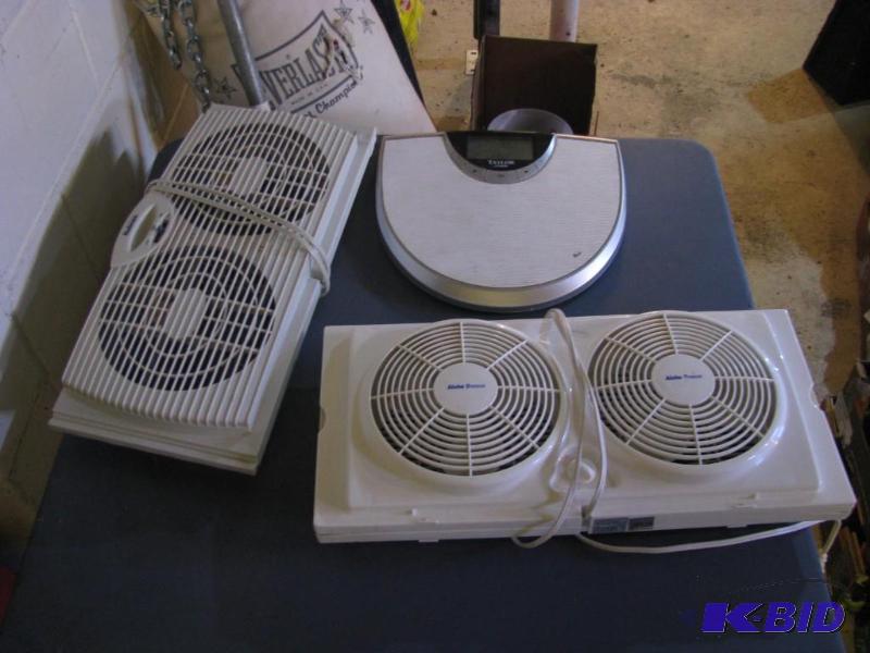 lot 388 image: two window fans and one BR scale...