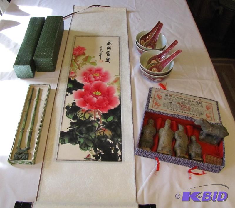 lot 416 image: Souvenirs from Asia, lovely scroll, Jade chop...