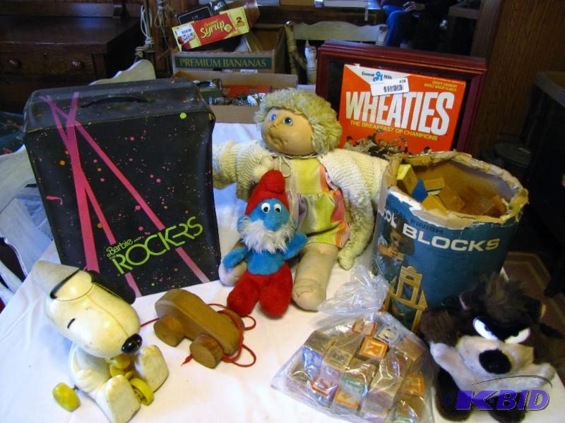 lot 438 image: lot of collectable toys, Framed Wheaties Box,...