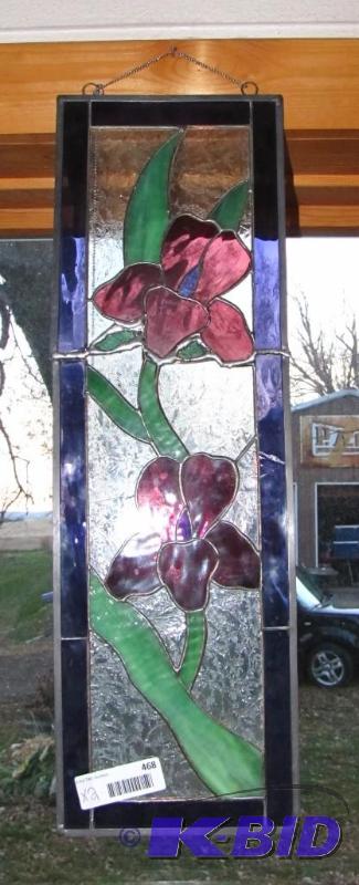 lot 468 image: 2 hanging stained glass pieces. Good conditio...