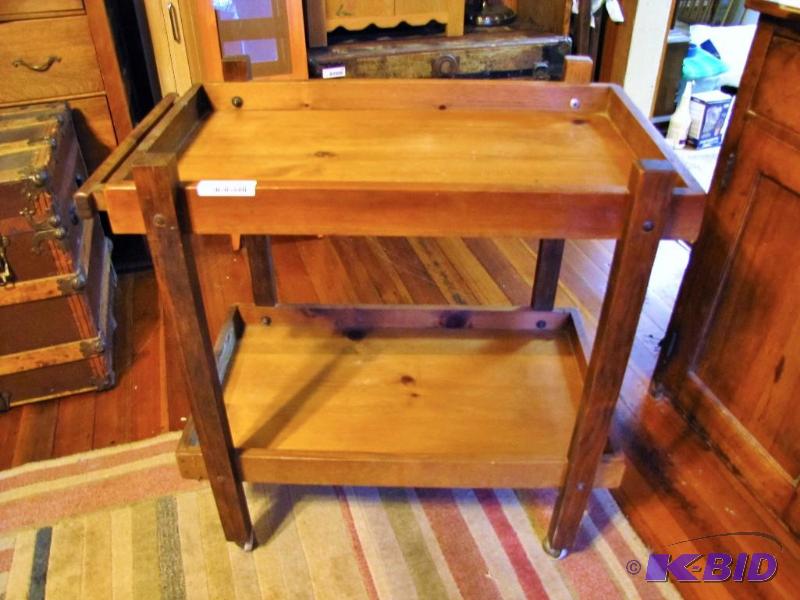 lot 50 image: Vintage wood bar cart. Good condition...