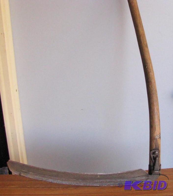 lot 70 image: Vintage Sickle, 24" blade, 2 handles. Ni...