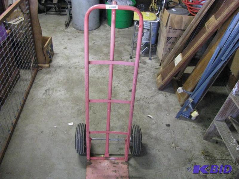 lot 81 image: Metal Hand Truck, 4, pneumatic wheels one is...