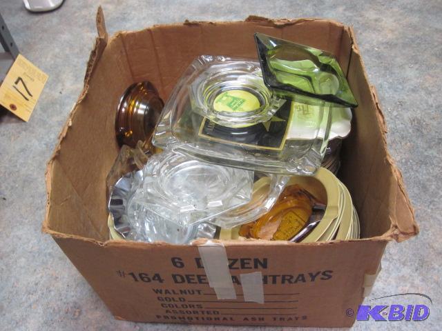 lot 114 image: Box of ashtrays, some with advertising....