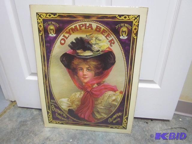 lot 24 image: Large 1970s Olympia Beer lithograph poster, ...