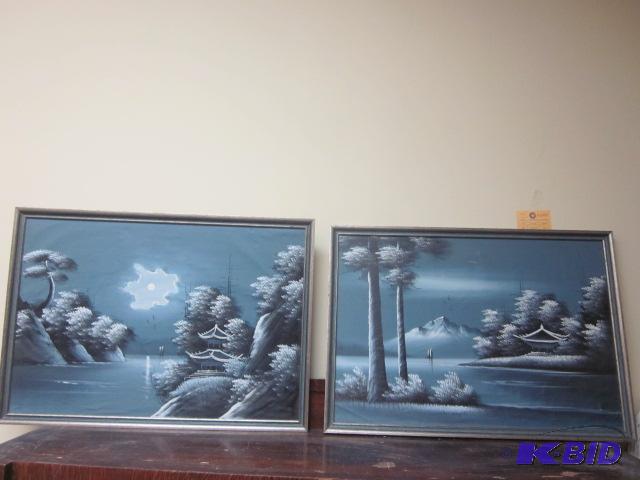 lot 6 image: Pair of 20 inch x 16 inch vintage oil on canv...