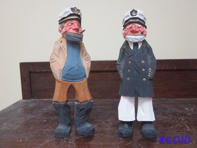 lot 61 image: Pair of hand carved wood fisherman. ...