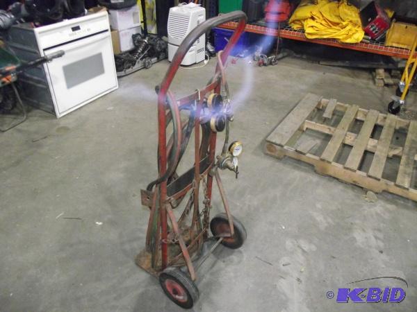 lot 111 image: Torch Kit   Cart  Hose  Torch head  Gauges ...