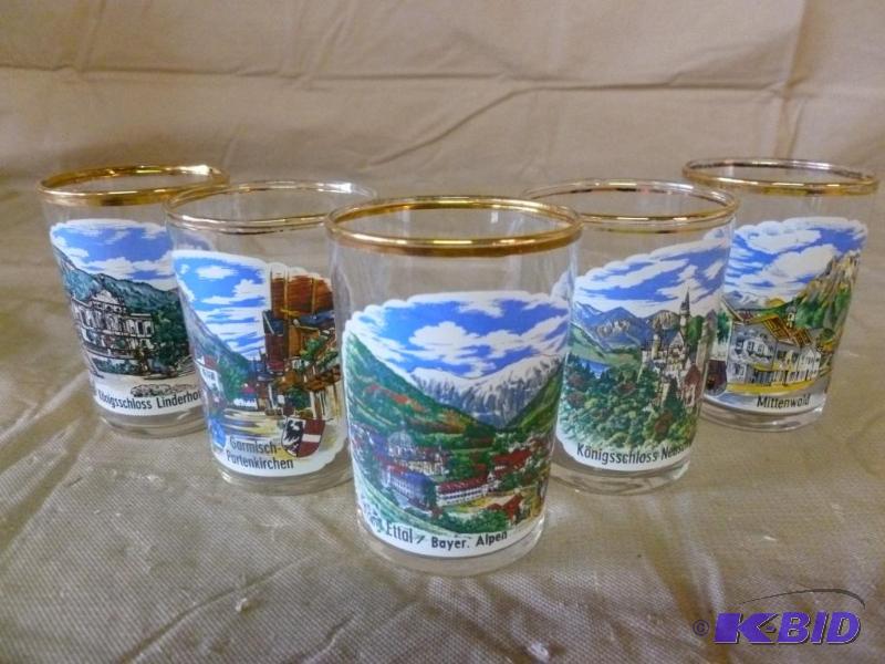 lot 53 image: Lot of five gold rimmed German shot glasses....
