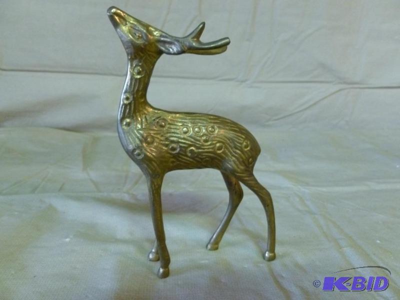 lot 62 image: Vintage cast brass deer figurine that measure...