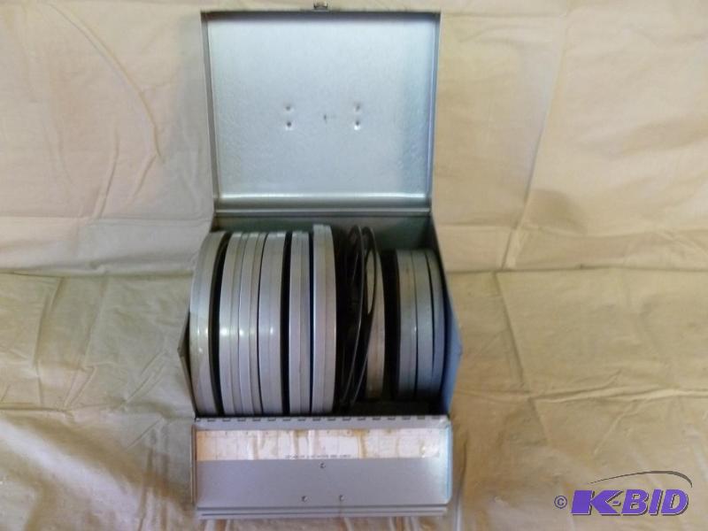 lot 66 image: Vintage Logan deluxe metal movie reel chest, ...