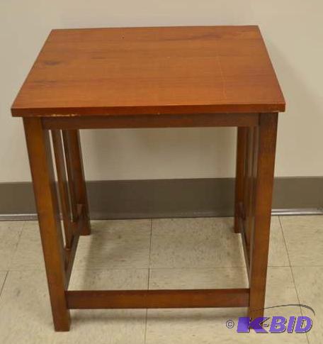 lot 102 image: Mission style table 16x16x19&quot...