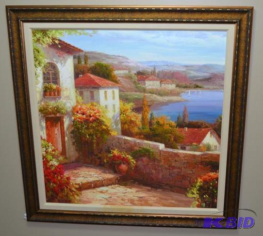 lot 12 image: Framed Oil art work 44x44&quot Please inspec...