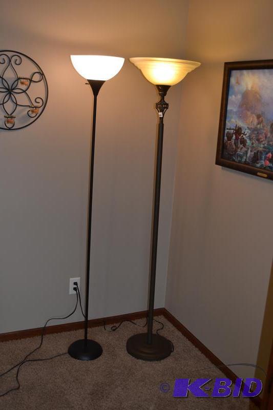 lot 18 image: Two floor lamps metal base and glass globe 16...