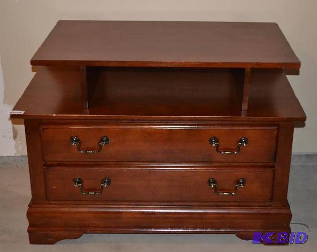 lot 55 image: Wood End table with two drawers 39x28x24&quot...