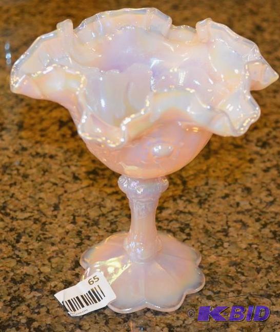 lot 65 image: Fenton ruffled crimped vase 6x6&quot...