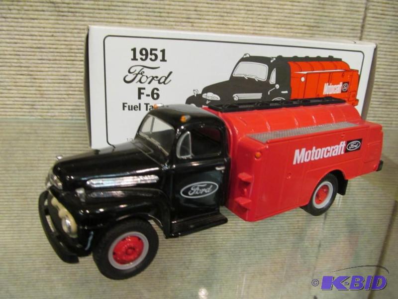 1993 1951 Ford F-6 Ford Motorcraft Fuel Tanker with Removable Barrel 132 Scale Die Cast Bank by First Gear
