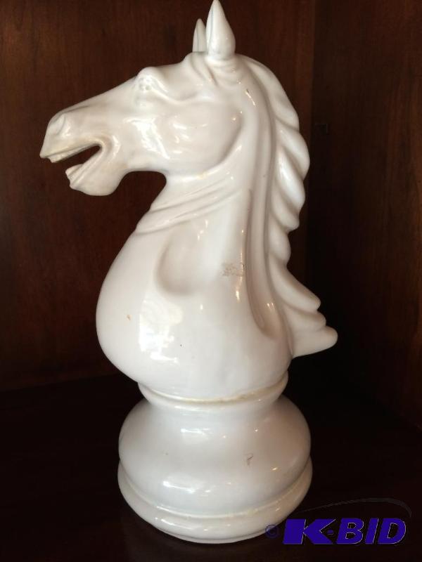 Vintage Large Pottery Decor of a White Chess Horse Head
