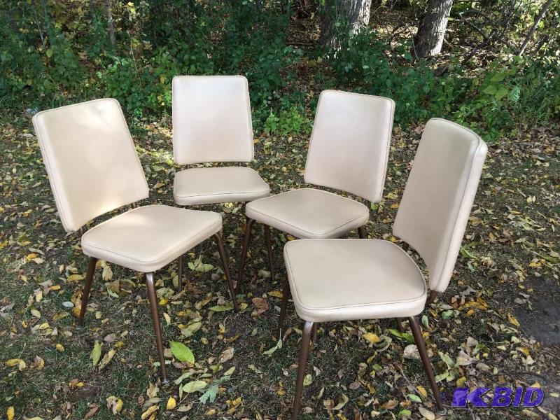 Mint Condition Set of 4 Faux Buff Colored Leather Mid Century Modern Chairs