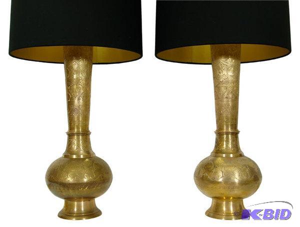 Vintage Ornate Brass India inspired Lamp With Brand New Shade