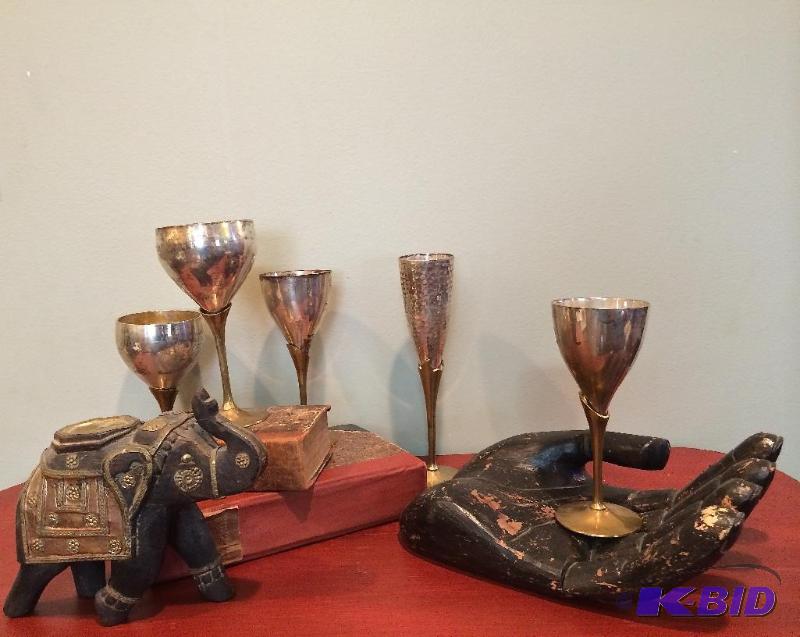 Lot of vintage brass wine goblets for decor lot of 8