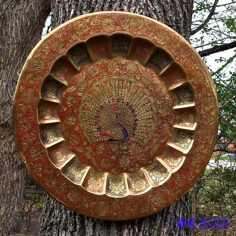 Vintage brass peacock platter india style