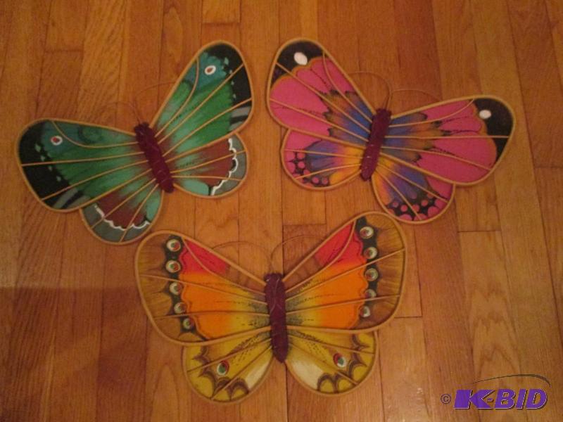 lot 22 image: Set of 3 Butterfly Wall Hangings...