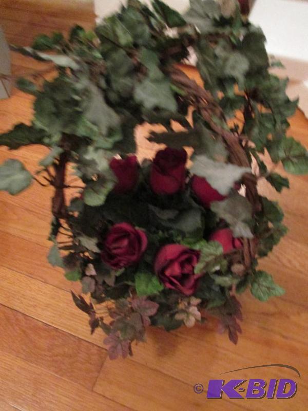 lot 30 image: Silk Flower arrangement with roses and vines ...
