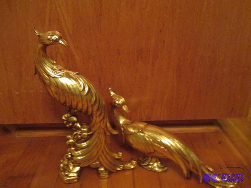 lot 8 image: 2 brass coated peacock statues...