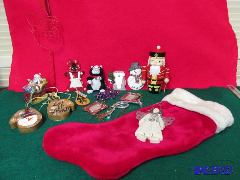 Nice Fuzzy Red & White Stocking and lots of Ornaments 