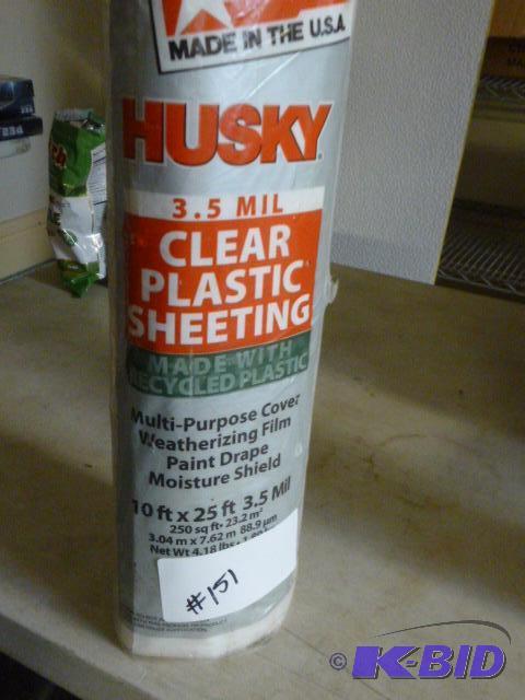 lot 151 image: Husky Clear Plastic Sheeting 3.5 mil, 10 X 2...