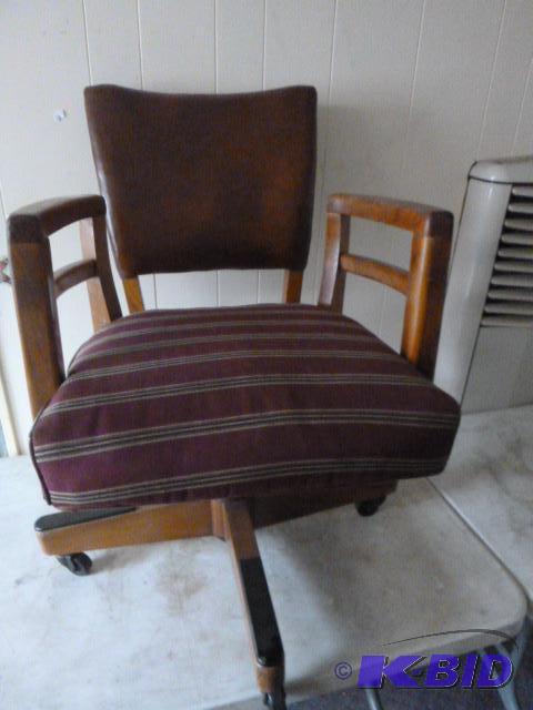 lot 52 image: Wood Padded Office Chair...