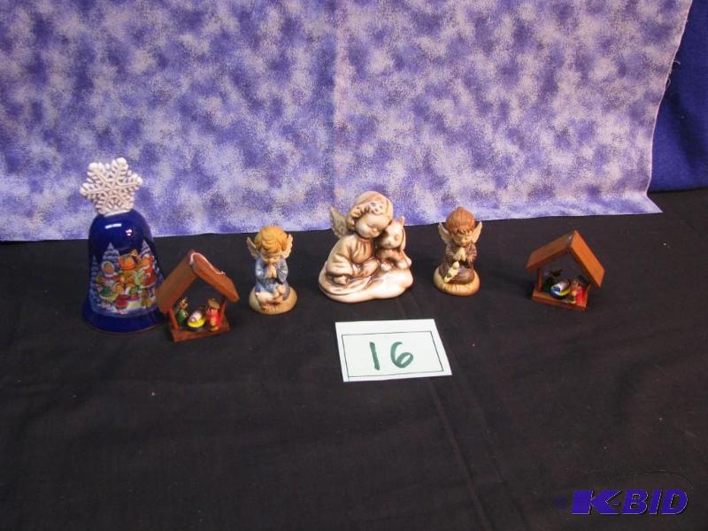 lot 16 image: Christmas items, Nativity ornaments, angels a...