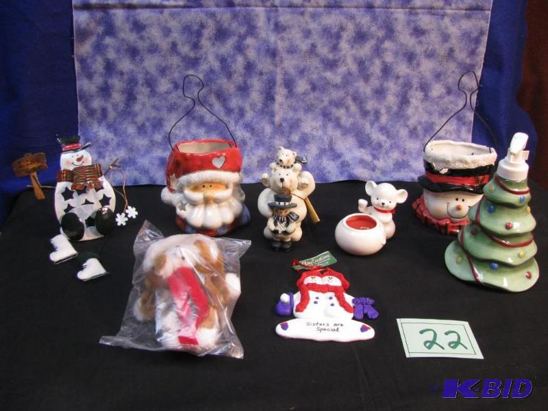 lot 22 image: christmas items, two hanging caldle voltives,...