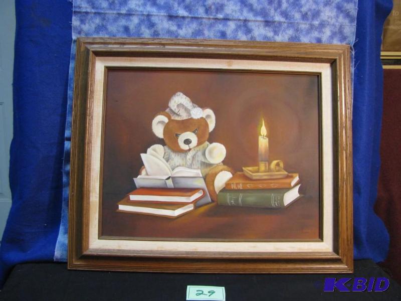 lot 29 image: Original framed artwork. Teddy reading by Can...