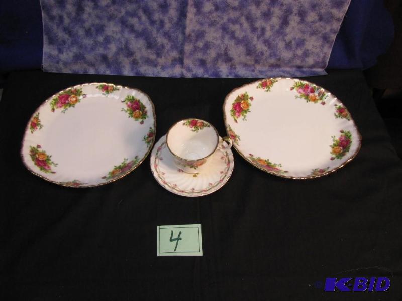 lot 4 image: two serving trays cup and saucer marked Old c...