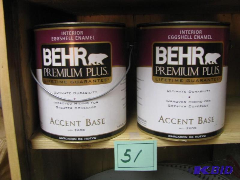 lot 51 image: two gallons of paint Behr interior eggshell e...