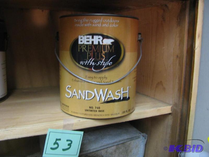 lot 53 image: one gallon of Behr sandwash texture paint...