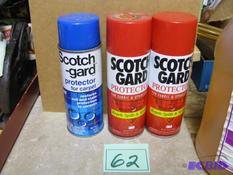 lot 62 image: 3 cans of Scotch-gard 1 carpet 2 fabric uphol...