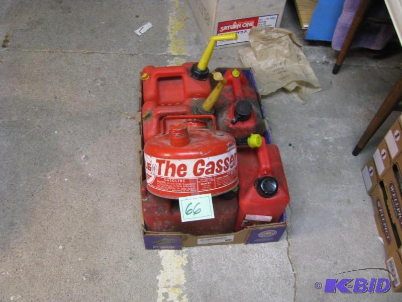 lot 66 image: 7 gas cans 6 plastic 1 metal...