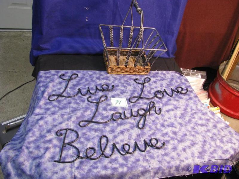 lot 71 image: basket metal and cane, 4 metal words, live, l...