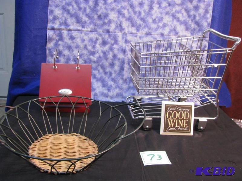 lot 73 image: household dcor lot, photo holder, basket meta...