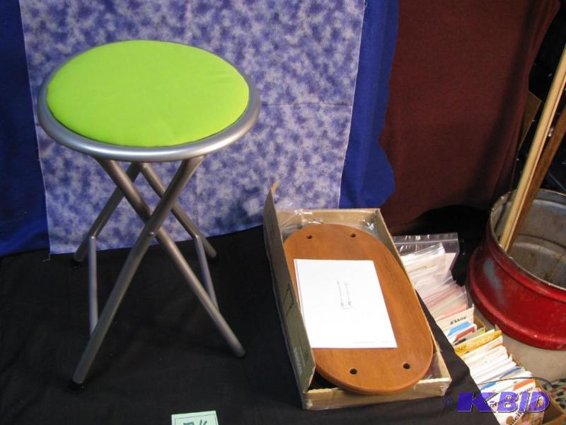 lot 74 image: folding stool and Ikea wood and rope swing...