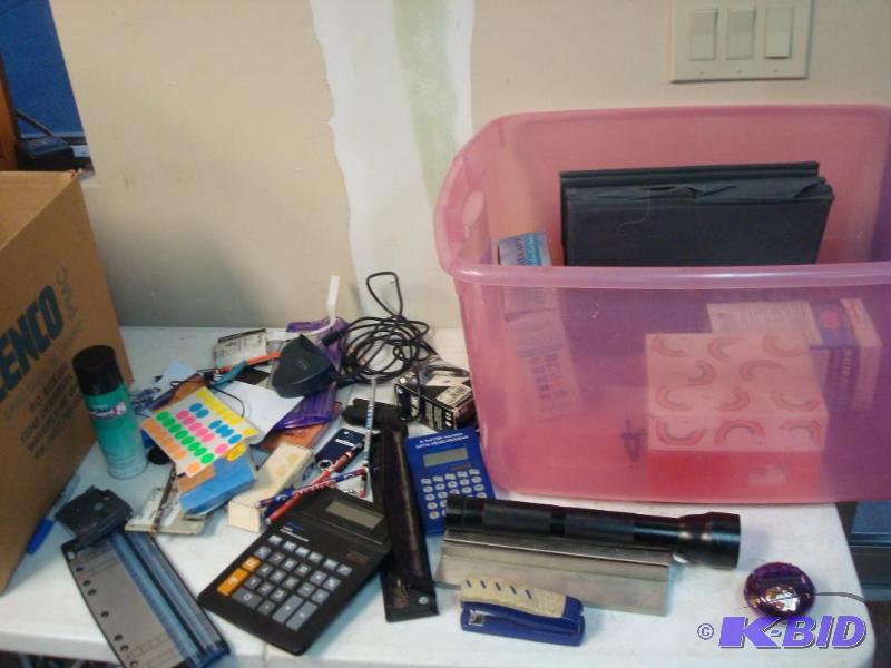 Lot Of Office Items, Pink Bin...