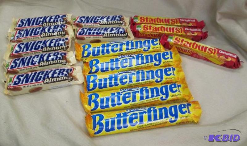 Qty 15 Starburst, Butterfingers and snickers ...