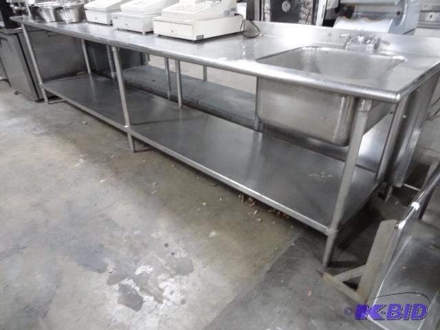 lot 58 image: Large Stainless Prep Table with Sink. 144 X 2...